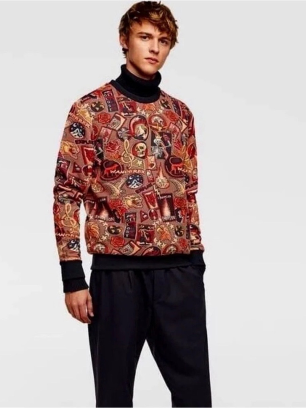 Zara Multicolor Graphic Crewneck Sweater